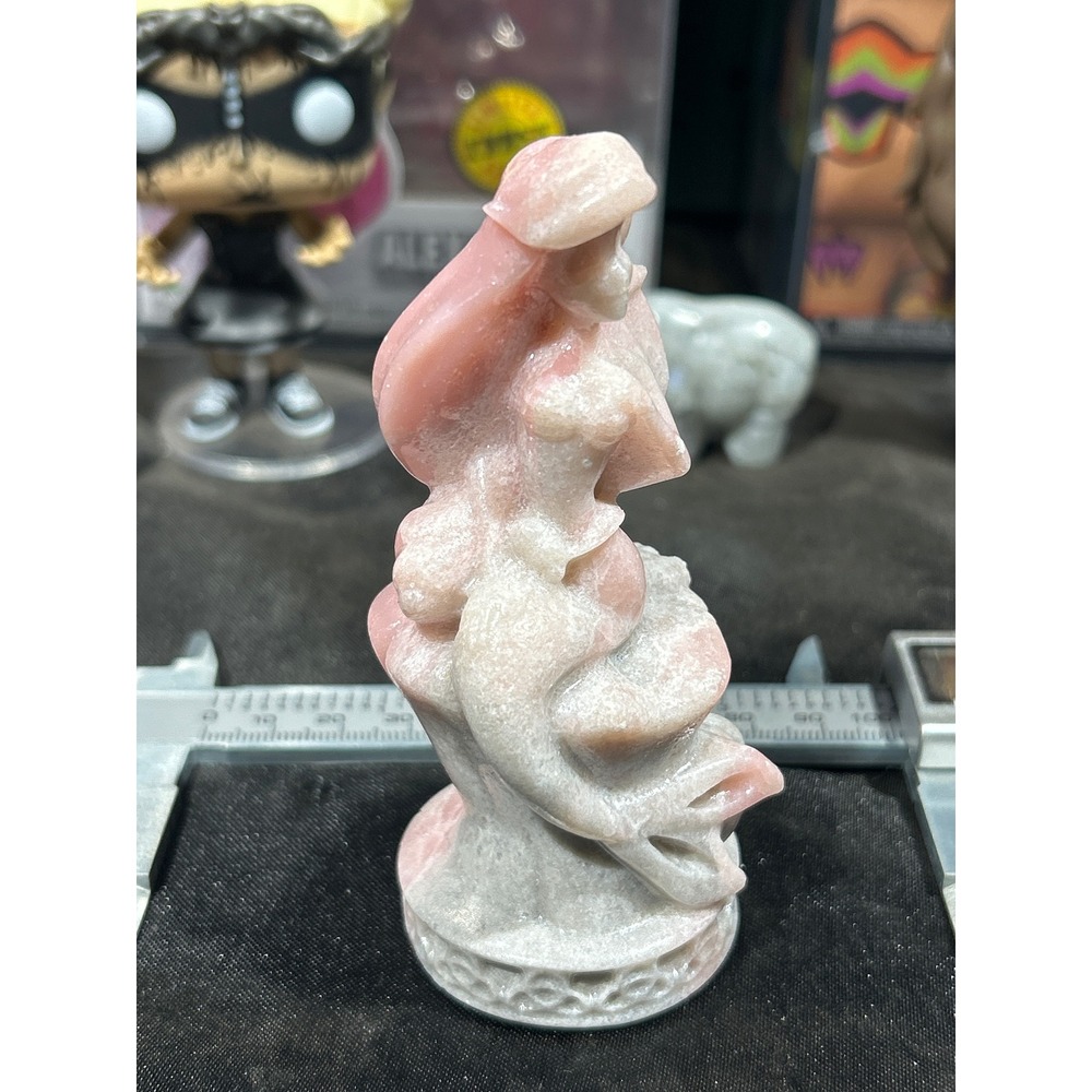 Hand Carved Pink Grey Stone Ariel Figurine Mythical Sea Creature Statue 3.8" - Picture 2 of 5